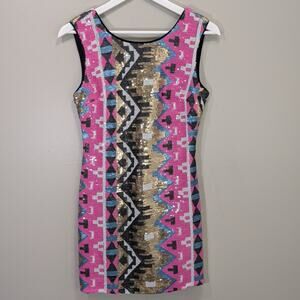 Sequin Mini Dress Ark&Co Tribal Southwest Pattern Festival Bold Boho - Size S